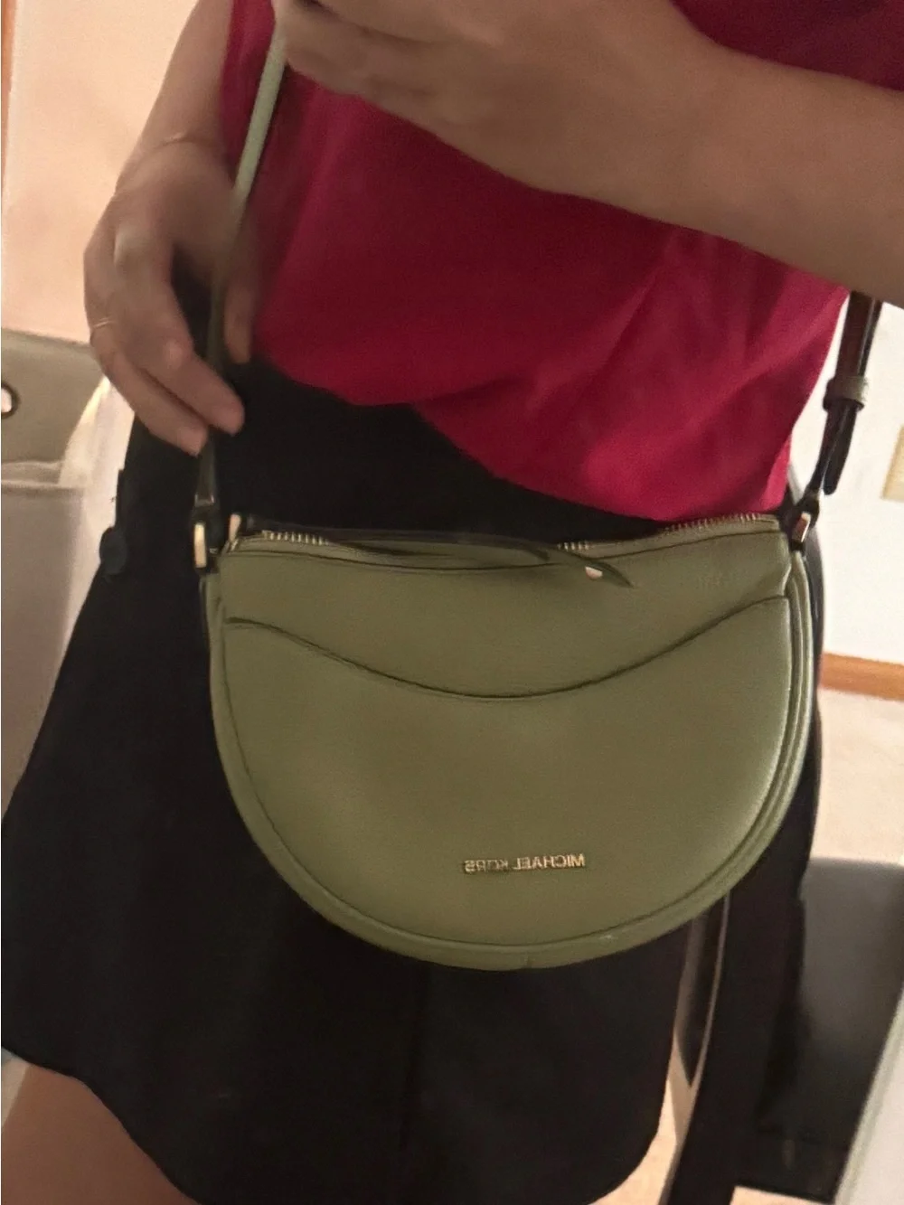 Michael Kors Olive Green Pebbled Leather Crescent Crossbody